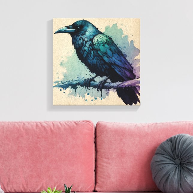 Enchanting Watercolor Raven  Canvas Print (Insitu(LivingRoom))