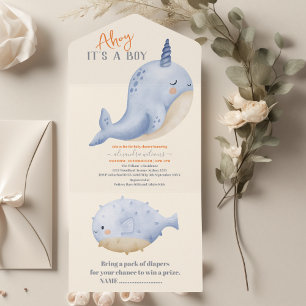 Enchanting Watercolor Under-the-Sea Baby Shower All In One Invitation