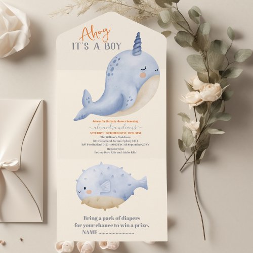 Enchanting Watercolor Under_the_Sea Baby Shower  All In One Invitation