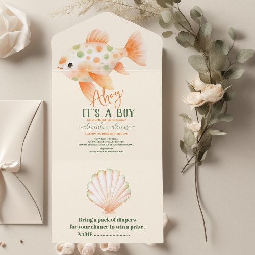 Enchanting Watercolor Under_the_Sea Baby Shower All In One Invitation