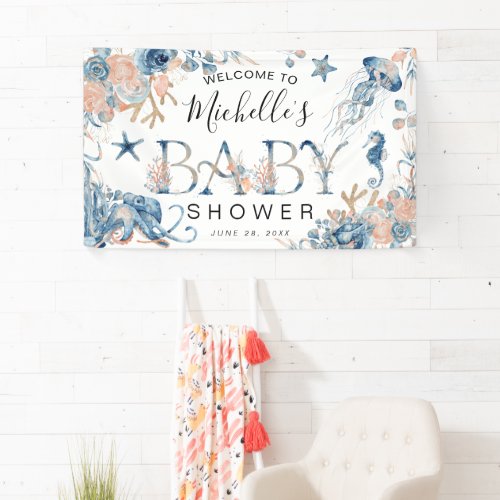 Enchanting Watercolor Under_the_Sea Baby Shower Banner