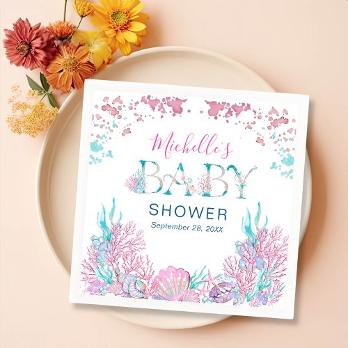 Enchanting Watercolor Under_the_Sea Baby Shower Napkins