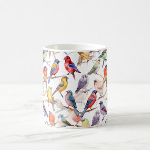 Enchanting Watercolor Vintage Birds Pattern Coffee Mug
