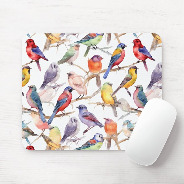 Enchanting Watercolor Vintage Birds Pattern Mouse Pad (With Mouse)