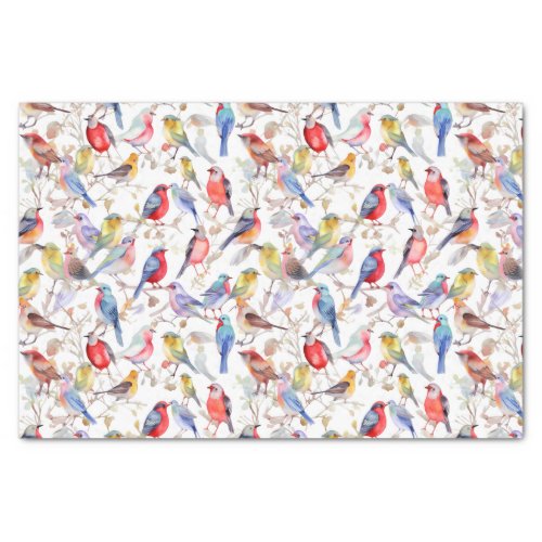 Enchanting Watercolor Vintage Birds Pattern Tissue Paper