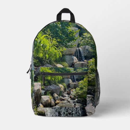 Enchanting Waterfall Peaceful Green Harmony Printed Backpack