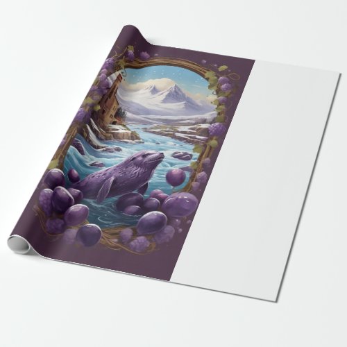 Enchanting Waters Seal Grape and Snowfall Valle Wrapping Paper