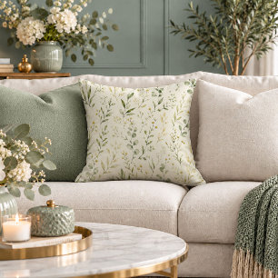 Enchanting White Daisies Sage Throw Pillow