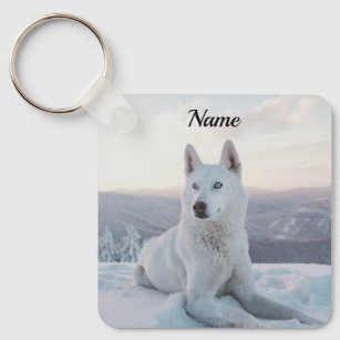 Enchanting White Husky Dog in the snow Keychain