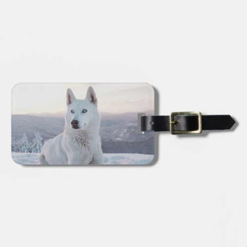 Enchanting White Husky Dog in the snow Luggage Tag