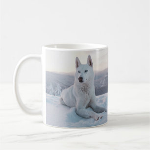 Enchanting White Husky Dog in the snow Mirrored Coffee Mug