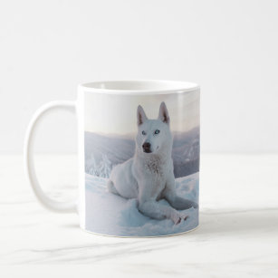 Enchanting White Husky Dog in the snow Mirrored Coffee Mug