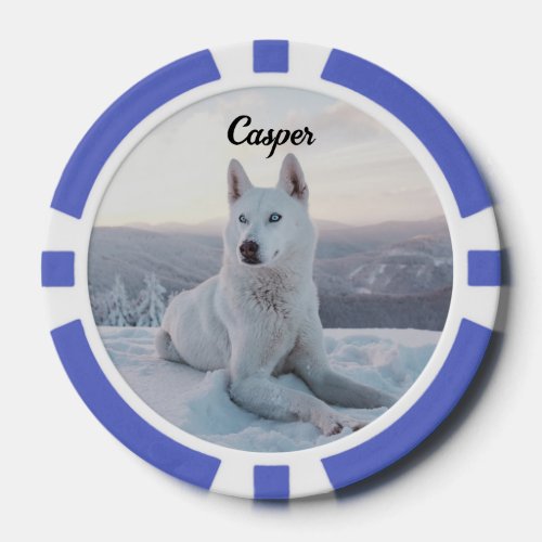 Enchanting White Husky Dog in the snow Poker Chips