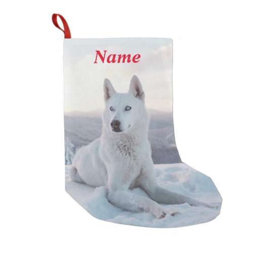 Enchanting White Husky Dog in the snow Small Christmas Stocking