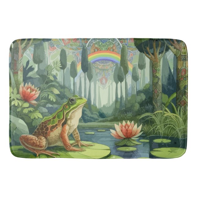Enchanting William Morris Frog in a Forest  Bath Mat (Front)