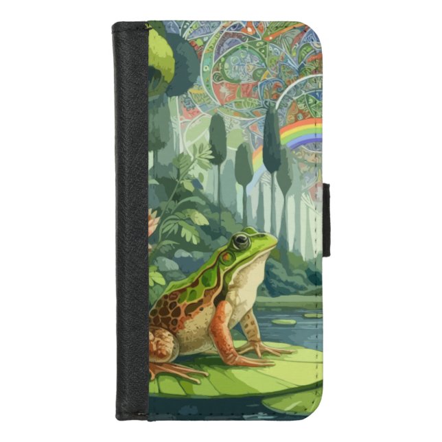 Enchanting William Morris Frog in a Forest  iPhone Wallet Case (Front)