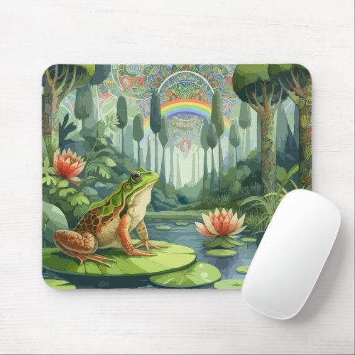 Enchanting William Morris Frog in a Forest Mouse Pad