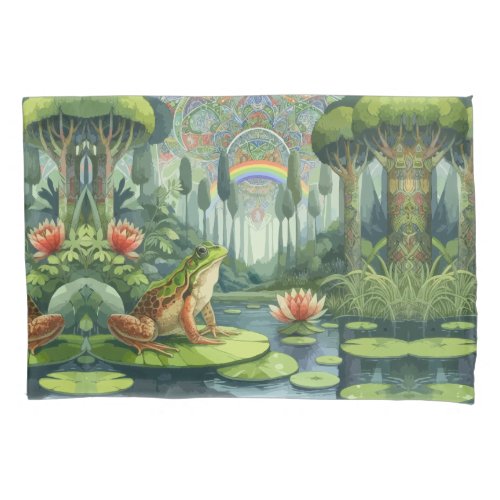 Enchanting William Morris Frog in a Forest  Pillow Case