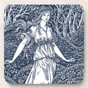 Enchanting William Morris–Style Woodland woman Drink Coaster