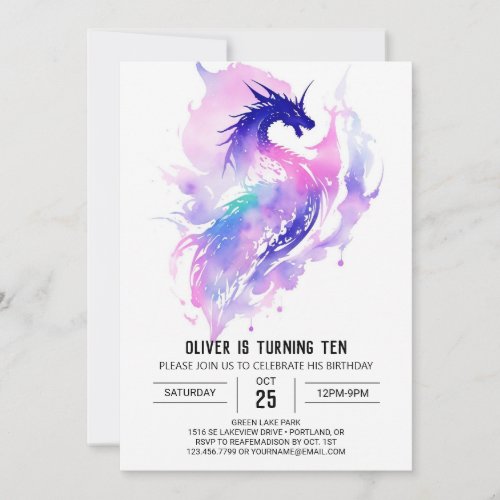 Enchanting Wings and Scales Dragon Birthday Invitation