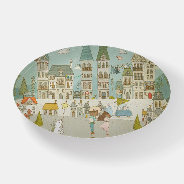 Enchanting Winter City Scene Paperweight (Front)