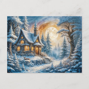 Enchanting Winter Cottage in Moonlight Postcard