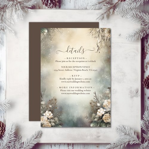 Enchanting Winter Garden Floral Wedding Details Enclosure Card