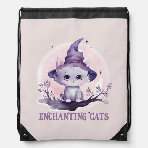 Enchanting Witch Cat Drawstring Bag