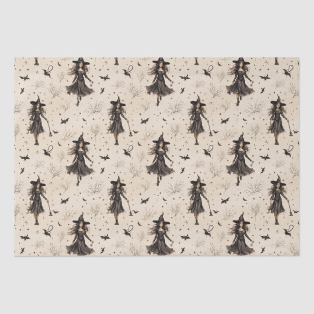 Enchanting Witches Bats Halloween Tissue Paper (Front)