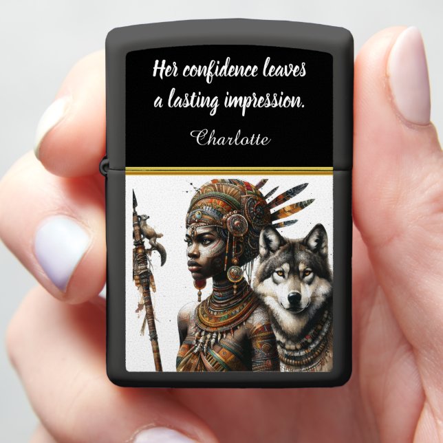 Enchanting woman-wolf bond in nature zippo lighter (In Hand)