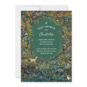 Enchanting Woodland Forest Green Baby Shower Invitation