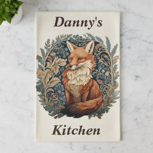 Enchanting Woodland Fox with Custom Name Kitchen Towel