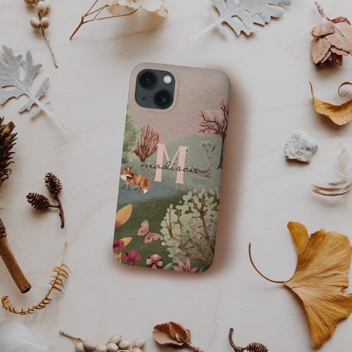 Enchanting Woodland Scene Colored Pencil Monogram iPhone 13 Case