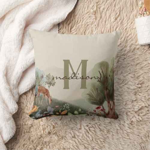 Enchanting Woodland Scene Colored Pencil  Throw Pillow