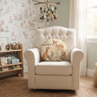 Enchanting Woodlands Animals Round Pillow