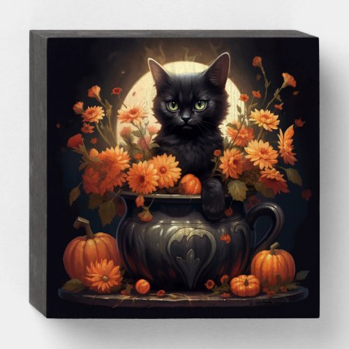 Enchantingly Adorable Halloween Cat Wooden Box Sign