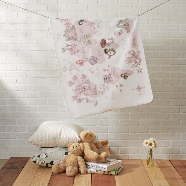 Enchantment Map of the World, Pink Mermaid  Baby Blanket (In Situ)