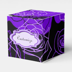 Enchantment Purple Roses Floral Cube Favor Box
