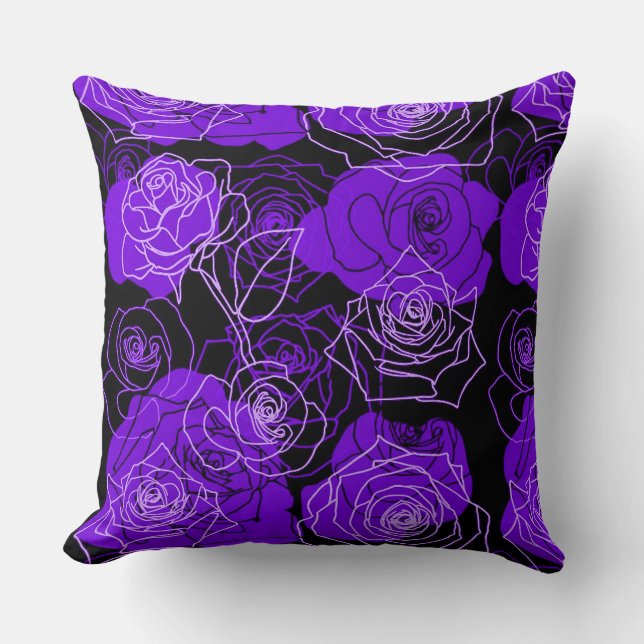 Enchantment Purple Roses Floral Throw Pillow (Front)