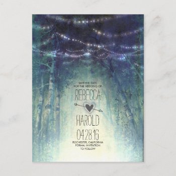 Enchated Forest String Lights Save The Date Announcement Postcard by jinaiji at Zazzle