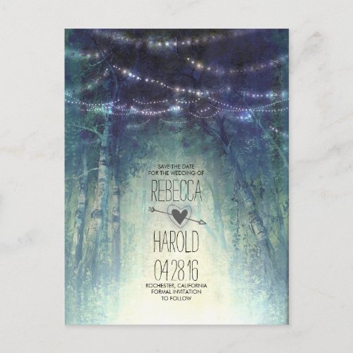 Enchated Forest String Lights Save the Date Announcement Postcard