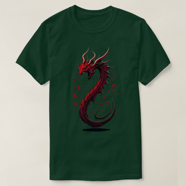 Enchng Dragon Vector Art Monochromatic Red FrontFa T-Shirt (Design Front)