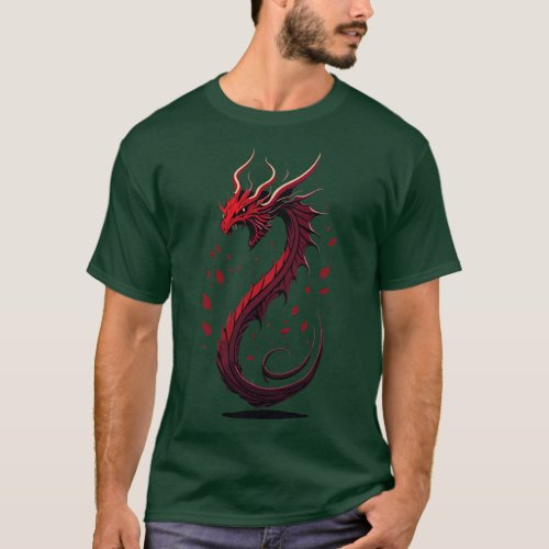 Enchng Dragon Vector Art Monochromatic Red FrontFa T_Shirt