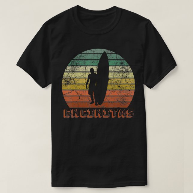 Encinitas Beach California Surfer Retro Sunset Vin T-Shirt (Design Front)