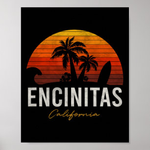 Encinitas California Ca Palms Surf Sunset Vintage Poster