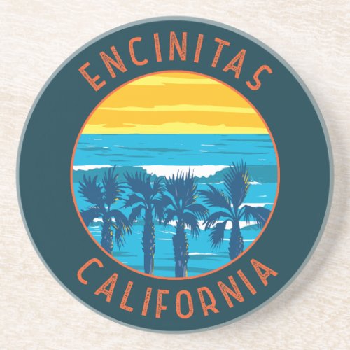 Encinitas California Retro Distressed Circle Coaster