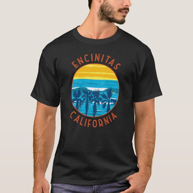 Encinitas California Retro Distressed Circle T-Shirt (Front)