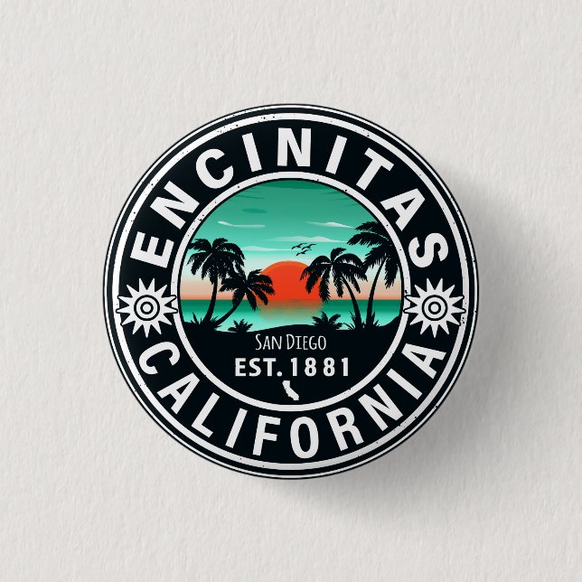 Encinitas California Retro Sunset Souvenirs 80s Button (Front)