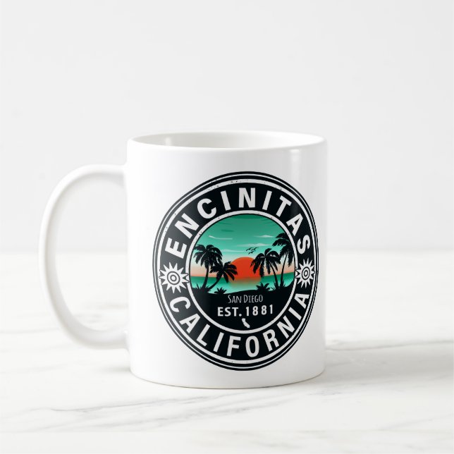Encinitas California Retro Sunset Souvenirs 80s Coffee Mug (Left)