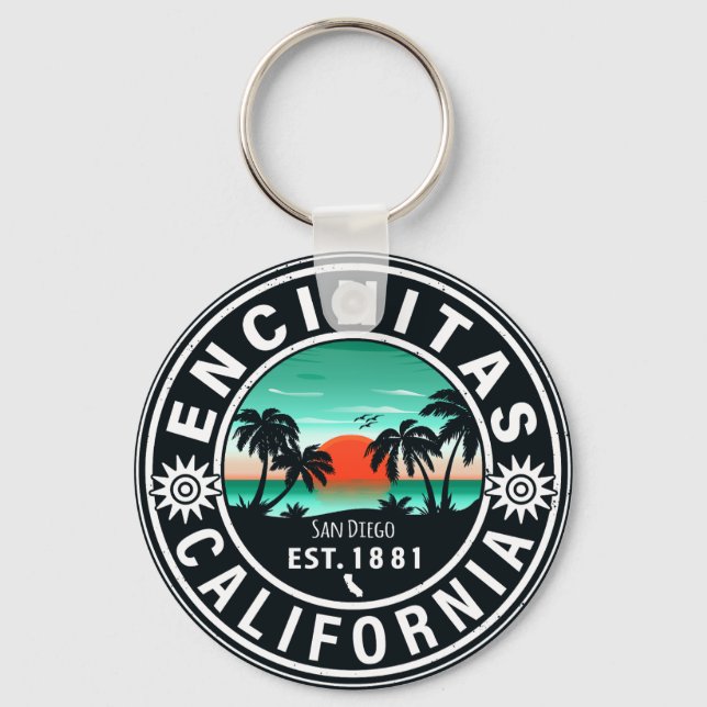 Encinitas California Retro Sunset Souvenirs 80s Keychain (Front)